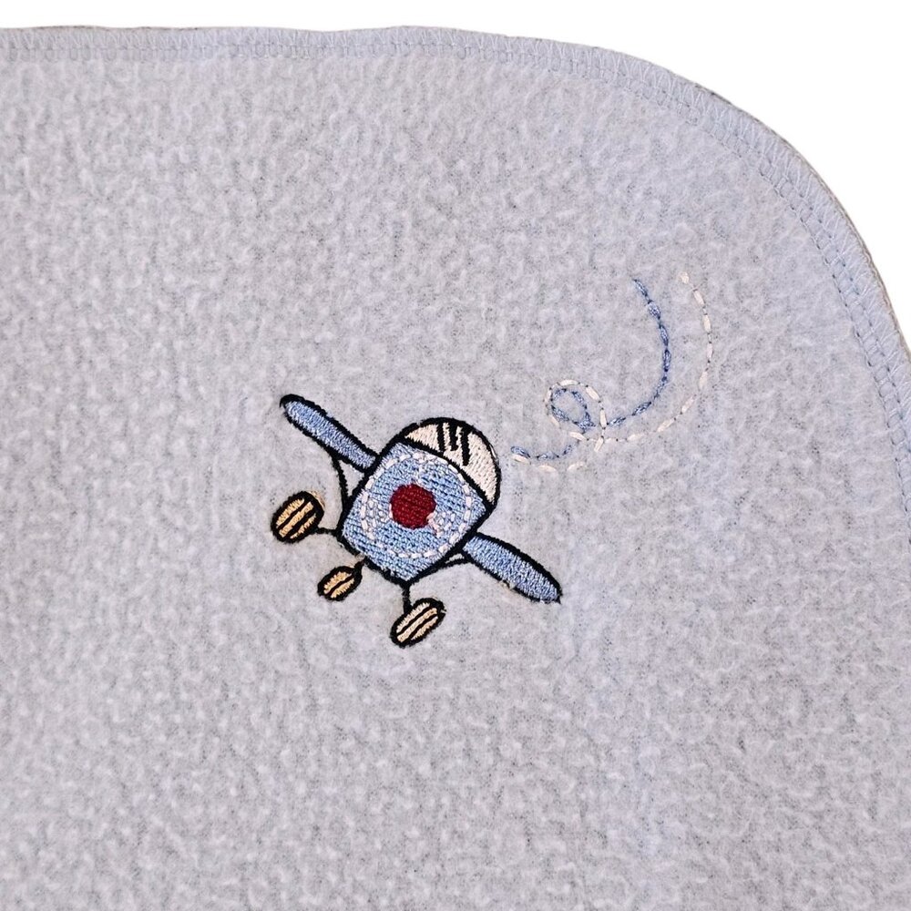 Y2K Wonder Kids Airplane Baby Blanket Light Blue Thin Fleece Vintage Embroidered